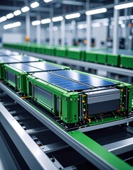 Solar panels on an assembly line