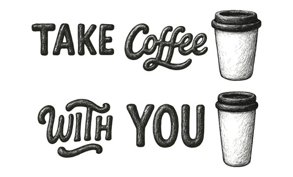 Hand drawn coffee to go: takeaway coffee cup with inspirational message