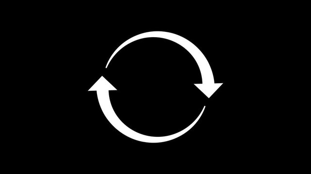 Looping rotation animation of two white, red, black arrows forming circular cycle on transparent background with alpha channel, seamless motion graphic for interface, loading, process, workflow design