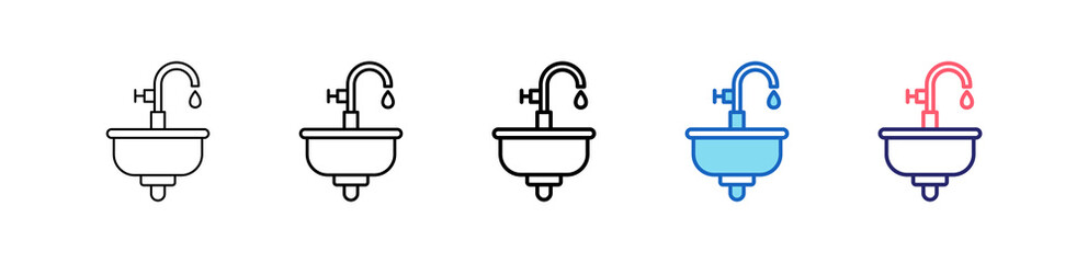 Sink Icon In 5 Different Styles Set Collection.   