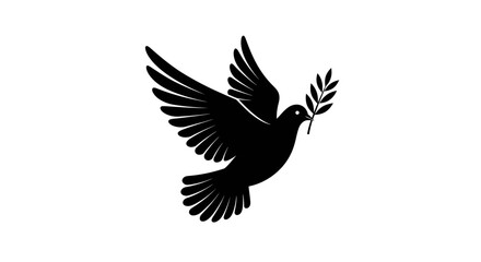 Fototapeta premium Black Dove with Olive Branch Silhouette Symbolizing Peace and Hope