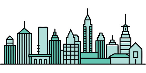 Obraz premium City skyline vector illustration with landmark building silhouettes