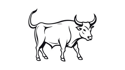 black silhouette of a bull standing with tail up vector illustration, line art of cow/bull standing with tail up