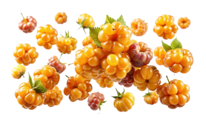 Delicious and Refreshing Cloudberries Floating Against a White Backdrop Perfect for Summer