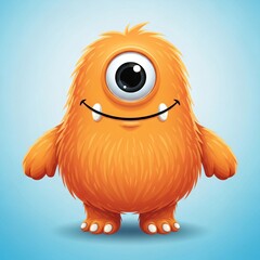 Obraz premium Adorable One Eyed Orange Furry Monster Cartoon Character Illustration