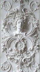 Fototapeta premium Baroque plaster relief with ornate floral patterns and human figure