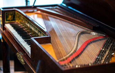 Close-Up of a Vintage Grand Piano, in Brussels, Belgium