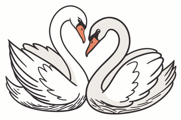 Vector art of two graceful swans forming a heart shape with their necks symbolizing love and devotion in a beautiful illustration