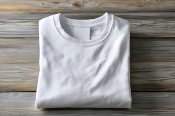 White Cotton T Shirt Folded on Wooden Surface for Casual Wear