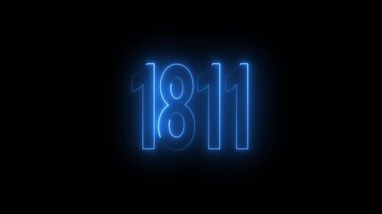 1811 neon line text. Abstract 1811 neon text animation, Glowing neon number text background 4k video animation . important year, important date 1811.