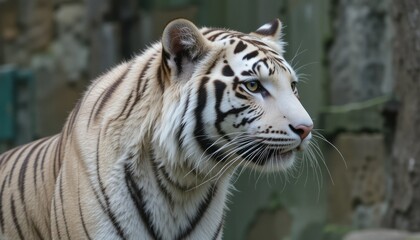 Fototapeta premium Majestic White Tiger Portrait: A Captivating Look