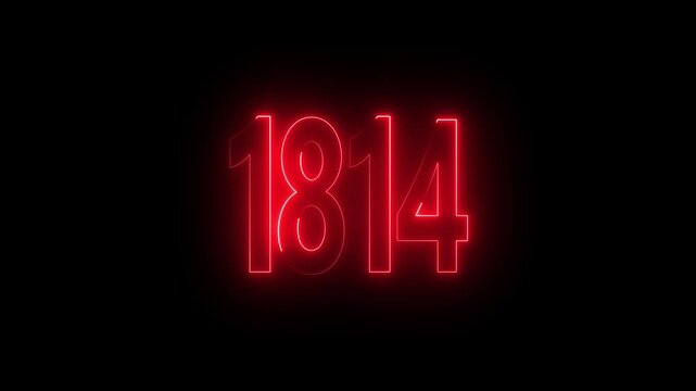 1814 neon line text. Abstract 1814 neon text animation, Glowing neon number text background 4k video animation . important year, important date 1814.