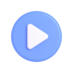 Stylized blue play button icon symbol on transparent background