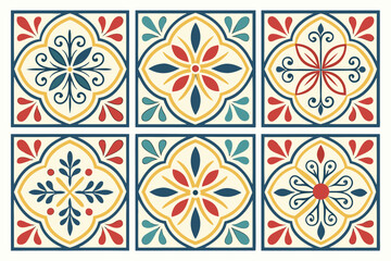 Vector art of collection of six colorful mediterranean style tile designs perfect for backgrounds and decorative elements