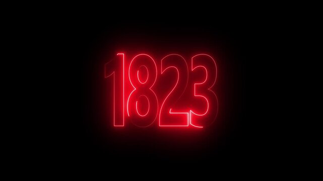 1823 neon line text. Abstract 1823 neon text animation, Glowing neon number text background 4k video animation . important year, important date 1823.