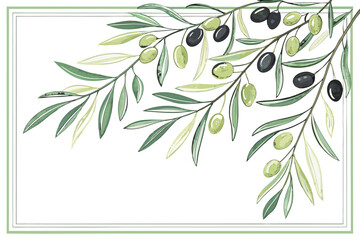 Vector art of elegant olive branches with green and black olives create a beautiful frame for invitations and greeting cards vector illustration