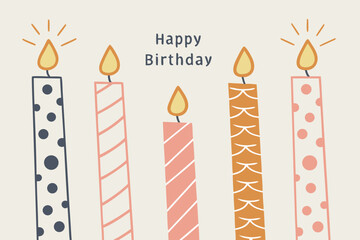 Vector art of a festive birthday celebration illustration featuring colorful candles with unique patterns and glowing flames perfect for a greeting card