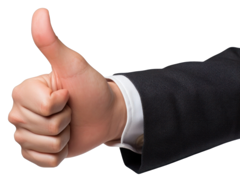 PNG Businessman hand showing thumb up finger white background achievement.