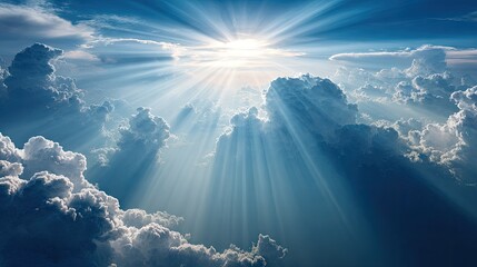 Radiant sunlight piercing through a multitude of clouds.