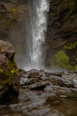 Close Up of a Waterfall Cascading Over Moss Covered Rocks in Iceland