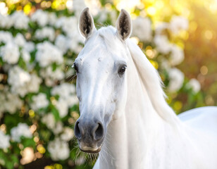 Elegant White Horse Closeup Background