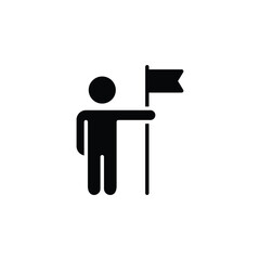 Ambitious person icon. Glyph style. Stick figure, reaching top, success goal, leadership triumph, career progress. Silhouette solid symbol.