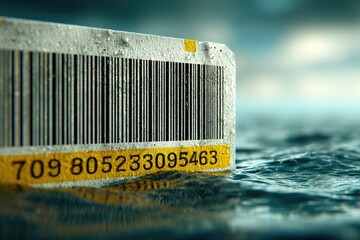 Barcode tag adrift in stormy sea
