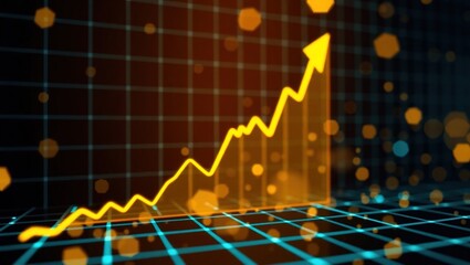 Futuristic Financial Chart with Rising Yellow Line and Glowing Grid Background

