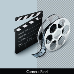 movie camera and film reel illustration and background less 