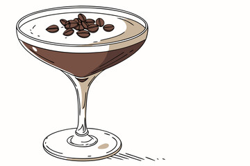 Illustration of a delicious espresso martini cocktail in a glass garnished with coffee beans perfect for menus and bar promotions vector art design graphic style beverage caffeine