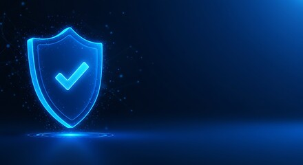 Digital blue shield with checkmark for security and protection