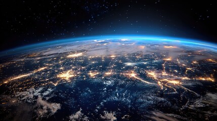 Obraz premium Earth seen from space, highlighting city lights.
