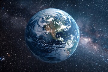 Fototapeta premium bold green earth globe among stars in space design 