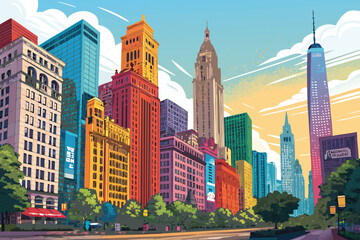 Obraz premium City Building Illustration Design – Modern Urban Architecture, Skyscraper Skyline, Cityscape Vector Art, Downtown Buildings, Urban Design Concept, Architectural Drawing