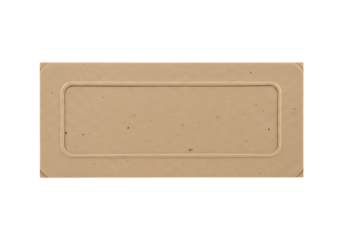 Recycled paper nameplate with rounded edges and eco label area on transparent background