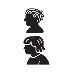 A collection of charming hand-drawn style profile silhouette icons, rendered in solid black against a pure white background. 