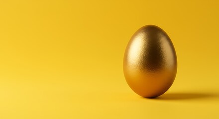Luminous golden egg stands out against a vibrant yellow background, simple and modern look