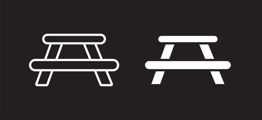 Camping table icon in black modern and lines and solid. Beach chair icon set in black glyph style. silhouette collection
