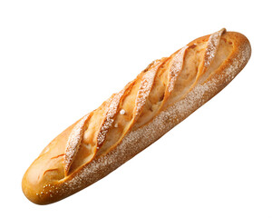 A freshly baked golden brown baguette with a crisp crust, isolated on transparent background