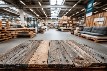 Obraz premium Wooden table in a warehouse setting