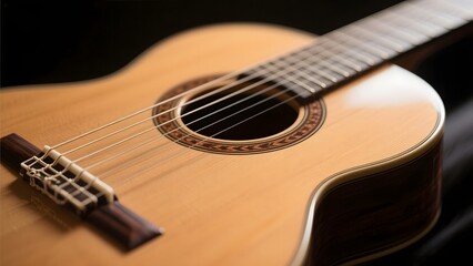 Fototapeta premium Close-up of an Acoustic Guitar with Detailed Strings and Wood Grain