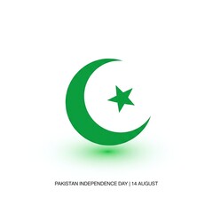 Minimalist Pakistan Independence Day Design with Crescent and Star on White Background