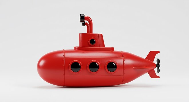 Gl�nzendes rotes U Boot taucht auf weissem Grund auf. AI Generated