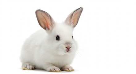 Obraz premium Sitzender weisser Hase hell beleuchtet wirkt niedlich. AI Generated