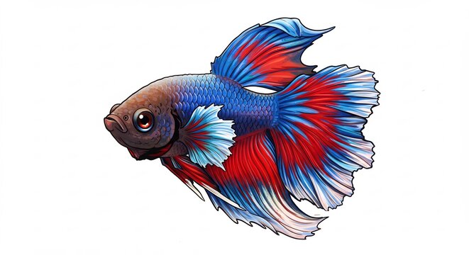 Bunter Kampffisch schwimmt elegant leuchtend Rot Blau Weiss. AI Generated