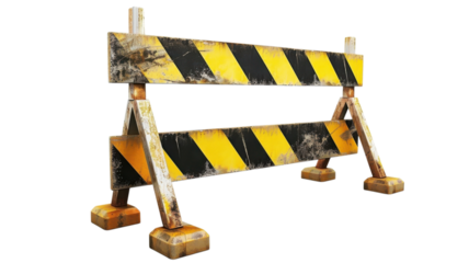 A yellow and black barrier sign