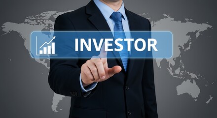 Investor touching virtual screen with financial growth concept