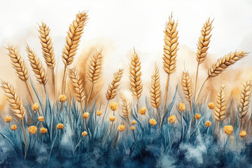 Vibrant watercolor painting of a wheat field.