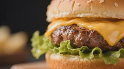 Juicy Cheeseburger with Fresh Lettuce on a Sesame Seed Bun
