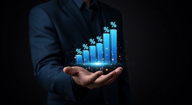Rising percentage graph in hand showcasing business growth